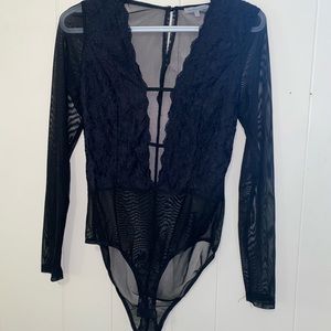 Charlotte Russe Black Sheer Lace Body Suit